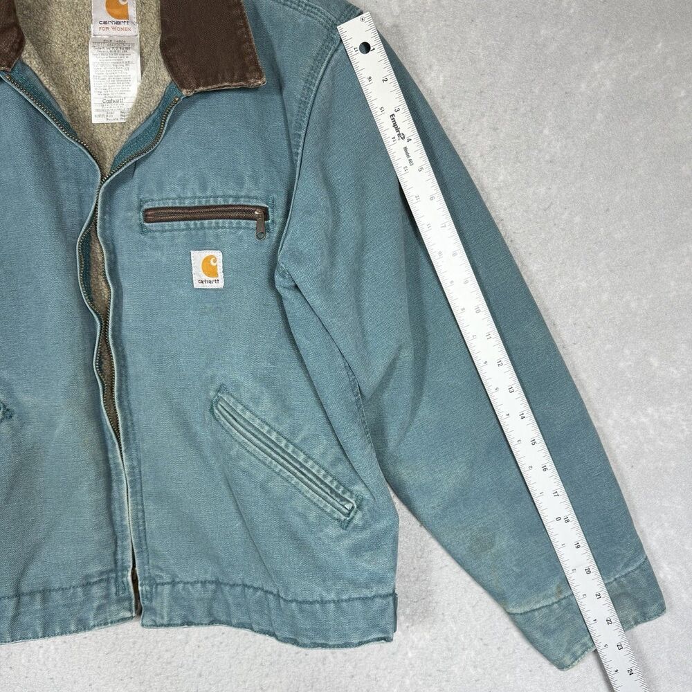 Vintage Carhartt Detroit WJ097 DTL Teal Full Zip Sherpa Jacket Women’s Sz Small - Picture 5 of 15